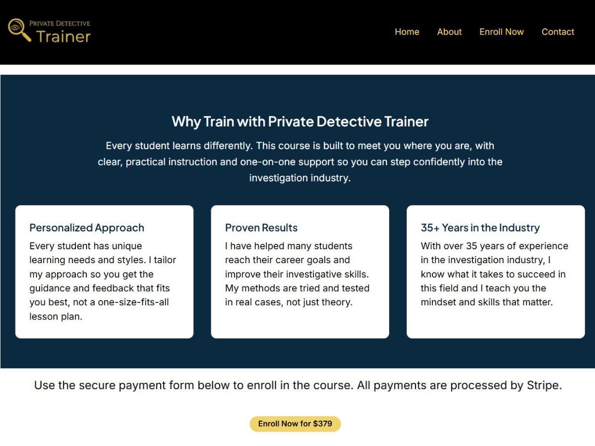 Private Detective Trainer website screenshot